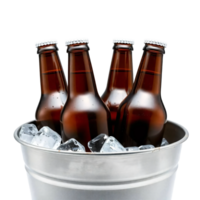 Beer bottles in a bucket with ice png