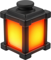 A black and orange lantern with a light on it png
