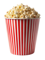 Delicious Buttery Popcorn in a Classic Red and White Striped Bucket png