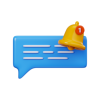 3D chat message notification, yellow bell icon with speech bubble. Symbol for message alerts or chat notifications. png
