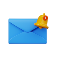 3D email notification symbol with bell alert. New message notification envelope, unread mail or incoming message png