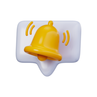 3D Notification Bell Icon. A bright yellow bell in 3D style. Symbol for reminders, system alerts, and notification UI elements. png