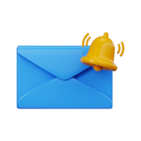 Blue 3D envelope with notification bell. Message alert symbol for email or user interface png