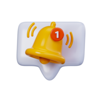 Yellow 3d bell notification symbol. Concept of reminders, system alerts and notification UI elements. png