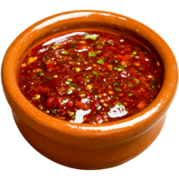 Fresh and Spicy Red Sauce in Traditional Clay Bowl for Culinary Dishes and Recipes png