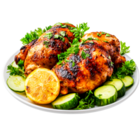 Grilled Chicken with Fresh Lemnd Herbs on White Plate Surrounded by Fresh Vegetables png