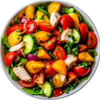 Fresh and Colorful Salad with Cherry Tomatoes and Grilled Chicken on Greens png