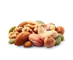 Assorts nuts on white backgrounds photo
