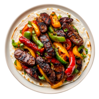 Grilled Beef Fajitas with Colorful Peppers Soft Tortilla Ready to Serve png