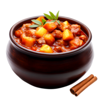 Savory Vegetable Stew with Potatoes and Spices in a Rustic Clay Pot png