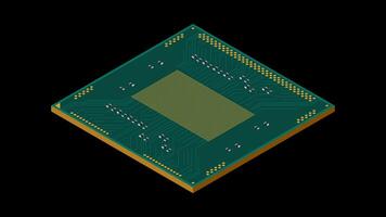 Isometric processor animation. Central processing unit or CPU. Computer hardware components. Semiconductor technology concept. Transparent background with alpha video