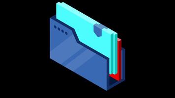 Isometric folder with documents animation. Document folder isometric. Archive containing documents. 4K animated in isometric style. Transparent background with alpha channel. video