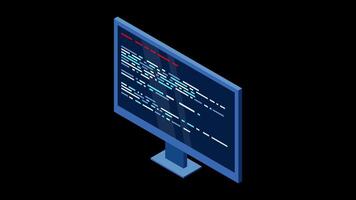 Isometric monitor animation. Computer monitor isometric desktop. Modern monitor. 4K animated in isometric style. Transparent background with alpha channel. video