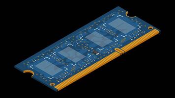 Isometric random access memory animation. RAM memory realistic 3d isometric. Computer hardware components. Transparent background with alpha. video
