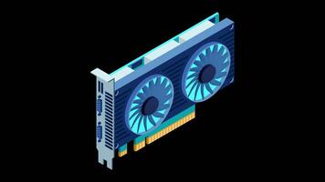 3d isometric graphic card animation. Isometric of device graphic card. Personal computer hardware component. Transparent background with alpha channel. video