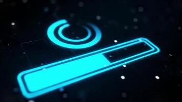A glowing blue button with a glowing light video