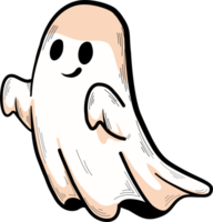 The ghost has large, oval black eyes and a small, friendly curved smile, creating a cute and approachable character rather than a scary one. png
