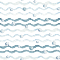 Seamless Watercolor Pattern from Sea waves or water flow lines Water Bubbles. Hand drawn simple blue waved texture. Marine texture or background for packaging paper or fabric prints. png