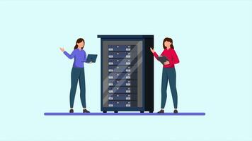 Animated of goal data center admin discussion. Data Center concept. Full length animated illustrations. High quality 4k footage video