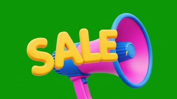 3d illustration of a megaphone with the word sale on a green background video
