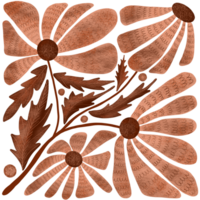 Decorative flowers in a square. Abstract watercolor illustration with brown flowers symbolizing the earth png