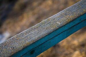 Frost on wooden railings fences. Frost. Macro Diagonal lines photo