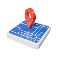la perspective rouge GPS carte marqueur 3d rendre icône illustration avec carré Plans png