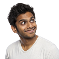 A man is smiling and looking up png