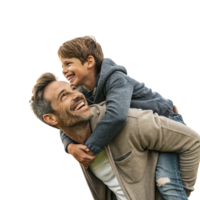 A man and a boy are smiling while holding each other png