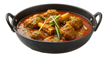 A bowl of meat stew with garnish on top png