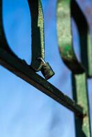 handrails with a lock on them. Love lock on the railing photo
