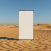 A mock white rollup banner isolated on white photo
