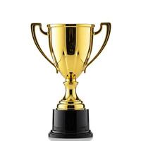 A shiny golden trophy isolated on white photo