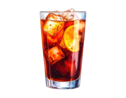 Artistic watercolor cola soda, perfect for menus and food designs. png