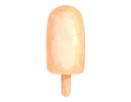 Watercolor illustration of a peach-colored ice cream bar on a stick. png