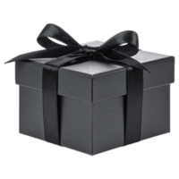 Black gift box with black ribbon png