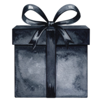 A black and white drawing of a gift box with a black bow png