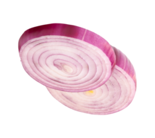 Two Spanish onion or red onion slices in stack isolated in file format png