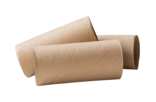 Side view of tissue paper cores or toilet paper tubes after used out of paper in stack isolated with clipping path in file format png