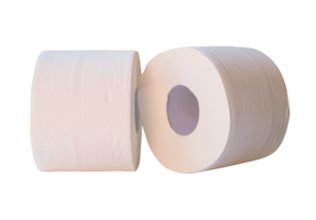 White tissue paper or toilet paper two rolls stack isolated with clipping path in file format png
