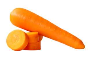 Orange carrot root with slices in circles in pile isolated with clipping path in file format png