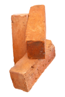 Vertical three cracked old red or orange bricks in stack isolated with clipping path in file format png