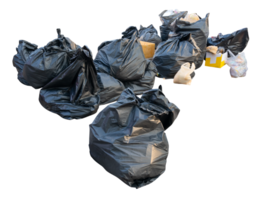 Large group of waste in black plastic bag at garbage dump isolated with clipping path in file format png