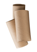 Side view of three tissue paper cores or toilet paper tubes after used out of paper in stack isolated with clipping path in file format png
