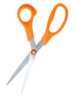 Open multipurpose scissors with orange handle isolated with clipping path in file format png