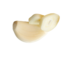 Peeled garlic cloves with slices in stack isolated with clipping path in file format png