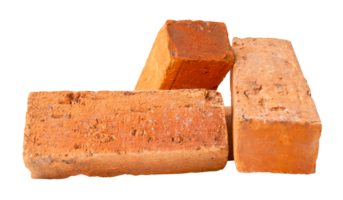 Three old red and orange bricks in stack isolated with clipping path in file format png