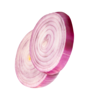 Vertical two Spanish onion or red onion slices in stack isolated in file format png
