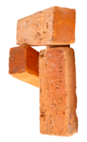 Three old red or orange bricks in stack isolated with clipping path in file format png