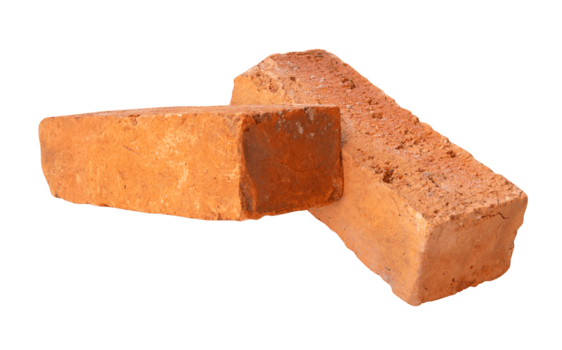 Two cracked old red bricks in stack isolated with clipping path in file format png